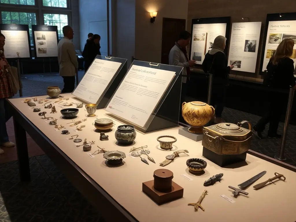 A photograph of a carefully curated display of historical documents, photographs, and artifacts related to aviation history in the Provence-Alpes-Côte d'Azur region.